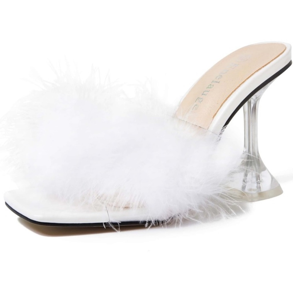 Elegant White Feathered Women's Heels